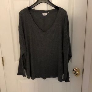 V-neck waffle sweater